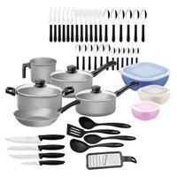 Kit Tramontina 47 pçs para Cozinha com Panelas Antiaderentes Talheres Faca Potes e Utensílios