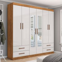 Guarda-Roupa Casal Genova 6 Portas 4 Gavetas com Espelho Cinamomo/Off White - Carioca Móveis