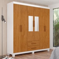 Guarda-Roupa Solteiro Aurora 6 Portas 2 Gavetas com Espelho 22117 Branco/Cinamomo - Carioca Móveis