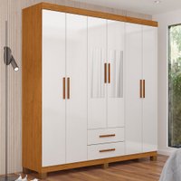 Guarda-Roupa Solteiro Aurora 6 Portas 2 Gavetas com Espelho 22117 Cinamomo/Branco - Carioca Móveis