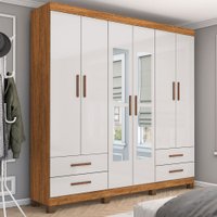 Guarda-Roupa Casal Genova 6 Portas 4 Gavetas com Espelho 22111 Cinamomo/Off White - Carioca Móveis