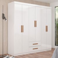 Guarda-Roupa Solteiro Aurora 6 Portas 2 Gavetas Branco - Carioca Móveis