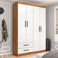 Guarda-Roupa Solteiro Genova 4 Portas 2 Gavetas Cinamomo/Branco - Carioca Móveis