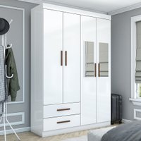 Guarda-Roupa Solteiro Genova 4 Portas 2 Gavetas com Espelho Branco - Carioca Móveis