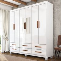 Guarda-Roupa Solteiro Denver 6 Portas 6 Gavetas com Espelho 22121 Branco - Carioca Móveis
