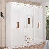 Guarda-Roupa Solteiro Aurora 6 Portas 2 Gavetas com Espelho Branco - Carioca Móveis