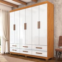 Guarda-Roupa Solteiro Denver 6 Portas 6 Gavetas 22120 Cinamomo/Branco - Carioca Móveis