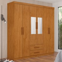 Guarda-Roupa Solteiro Aurora 6 Portas 2 Gavetas com Espelho Cinamomo - Carioca Móveis