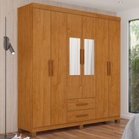Guarda-Roupa Solteiro Aurora 6 Portas 2 Gavetas com Espelho 22117 Cinamomo - Carioca Móveis