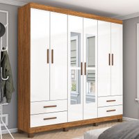 Guarda-Roupa Casal Genova 6 Portas 4 Gavetas com Espelho 22111 Cinamomo/Branco - Carioca Móveis