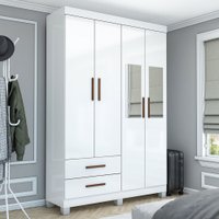 Guarda-Roupa Solteiro Genova 4 Portas 2 Gavetas com Espelho 22113 Branco - Carioca Móveies