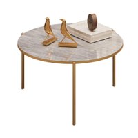 Mesa De Centro Redonda 69 cm Cleia Quartzo Dourado DJ MOVEIS