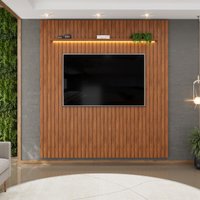 Painel  para TV até 75 Polegadas Ripado com LED DJ Móveis Trento 223 Freijó