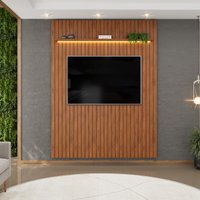 Painel  para TV até 65 Polegadas Ripado com LED DJ Móveis Trento 183 Freijó