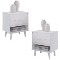 Kit 02 Mesas De Cabeceira 1 Gaveta 50 cm Mila Branco Mobbs