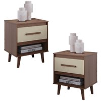 Kit 02 Mesas De Cabeceira 1 Gaveta 50 cm Mila Savana Off White Mobbs