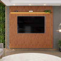 Painel  para TV até 75 Polegadas Ripado com LED DJ Móveis Trento 250 Freijó