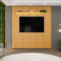 Painel  para TV até 75 Polegadas Ripado com LED DJ Móveis Trento 223 Cedro
