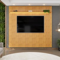 Painel  para TV até 75 Polegadas Ripado com LED DJ Móveis Trento 250 Cedro