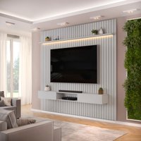 Painel com Bancada para TV até 75 Polegadas Ripado com LED DJ Móveis Trento 250 Bali
