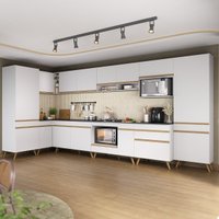 Armário de Cozinha Modulada Completa Canto 409cm com Balcão para Cooktop Veneza Multimóveis MP2303