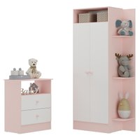 Guarda-Roupas 2 Portas com Cômoda 2 Gavetas Multimóveis MP4264 - Rosa/Branco