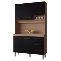 Kit Cozinha 5P 3G 120 cm Vitoria Savana Preto Mobbs