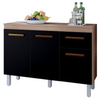 Balcao Com Tampo 3P 1G 120 cm Vitoria Savana Preto Mobbs