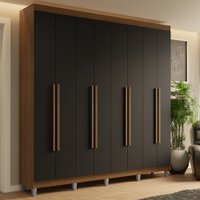 Guarda-Roupa Casal com Pés 8 Portas Batentes Rustic/Preto/Rustic Saturno Madesa