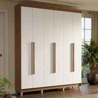 Guarda-Roupa Casal com Pés 6 Portas Batentes Rustic/Branco/Rustic Saturno Madesa