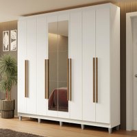 Guarda-Roupa Casal com Pés 8 Portas Batentes com Espelho Branco/Branco/Rustic Netuno Madesa