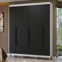 Guarda-Roupa Casal com Pés 6 Portas Batentes Branco/Preto/Preto Netuno Madesa