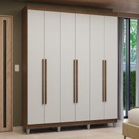 Guarda-Roupa Casal com Pés 6 Portas Batentes Rustic/Branco/Rustic Venus Madesa
