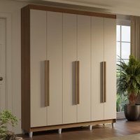 Guarda-Roupa Casal com Pés 6 Portas Batentes Rustic/Crema/Rustic Saturno Madesa