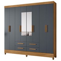 Guarda Roupa Casal Espelho 8P 204 cm Florida Freijo Cinza Moval