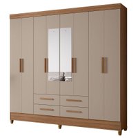 Guarda Roupa Casal Espelho 8P 204 cm Florida Carvalho Fendi Moval