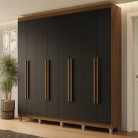 Guarda-Roupa Casal com Pés 8 Portas Batentes Rustic/Preto/Rustic Netuno Madesa
