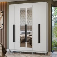 Guarda-Roupa Casal com Pés 6 Portas Batentes com Espelho Branco/Branco/Preto Netuno Madesa
