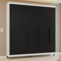 Guarda-Roupa Casal com Pés 8 Portas Batentes Branco/Preto/Preto Venus Madesa