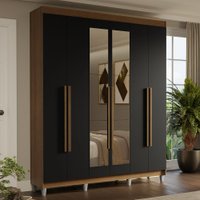 Guarda-Roupa Casal com Pés 6 Portas Batentes com Espelho Rustic/Preto/Rustic Saturno Madesa
