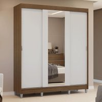 Guarda-Roupa Casal com Pés 3 Portas de Correr com Espelho Rustic/Branco Reno Madesa