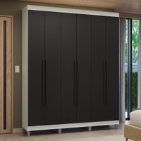 Guarda-Roupa Casal com Pés 6 Portas Batentes Branco/Preto/Preto Venus Madesa