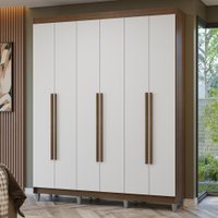 Guarda-Roupa Casal com Pés 6 Portas Batentes Rustic/Branco/Rustic Netuno Madesa