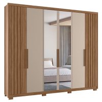 Guarda Roupa Casal Espelho 6P 260 cm Araguaia Carvalho Fendi Moval
