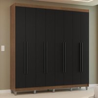 Guarda-Roupa Casal com Pés 8 Portas Batentes Rustic/Preto/Preto Venus Madesa