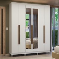 Guarda-Roupa Casal com Pés 6 Portas Batentes com Espelho Branco/Branco/Rustic Venus Madesa