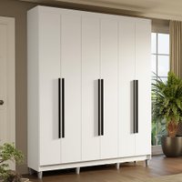 Guarda-Roupa Casal com Pés 6 Portas Batentes Branco/Branco/Preto Saturno Madesa