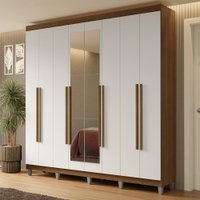 Guarda-Roupa Casal com Pés 8 Portas Batentes com Espelho Rustic/Branco/Rustic Netuno Madesa