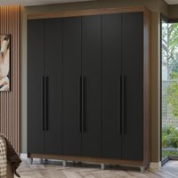 Guarda-Roupa Casal com Pés 6 Portas Batentes Rustic/Preto/Preto Netuno Madesa