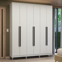 Guarda-Roupa Casal com Pés 6 Portas Batentes Branco/Branco/Preto Venus Madesa